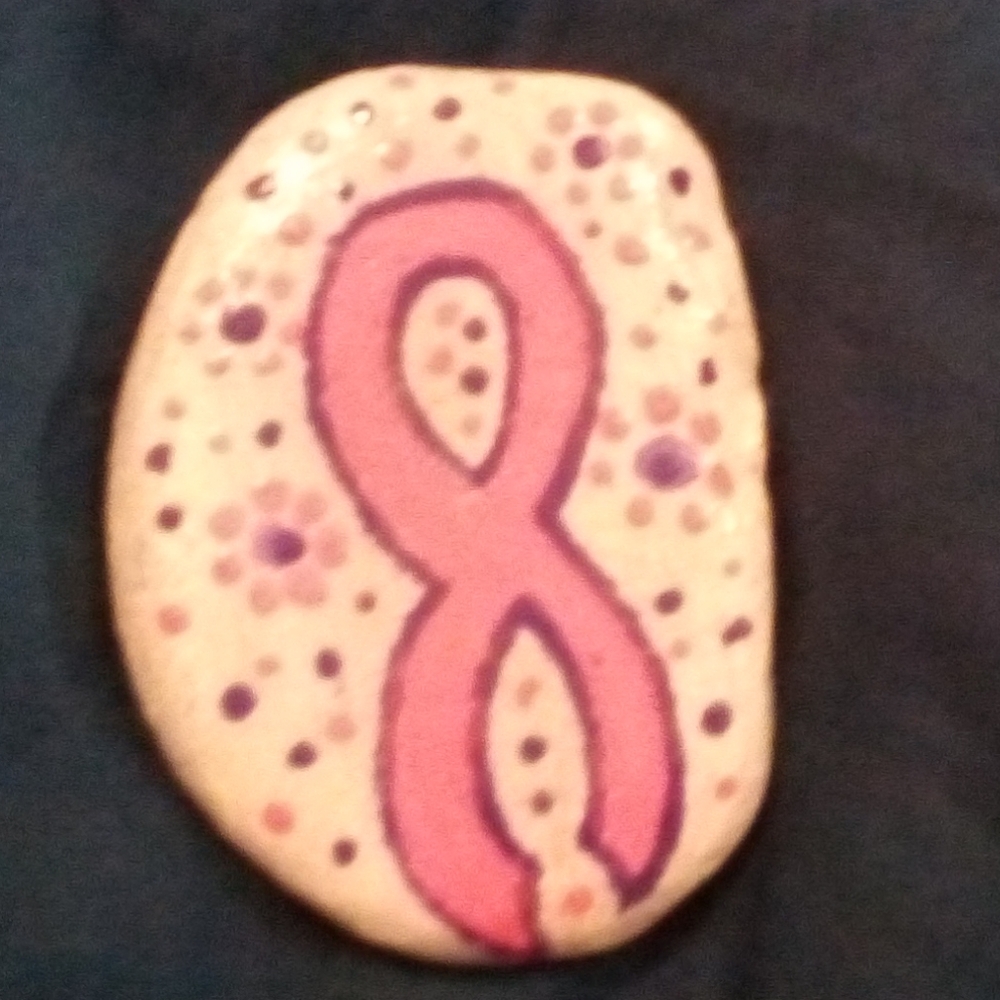 Hand Painted Rock by Me Breast Cancer Ribbon